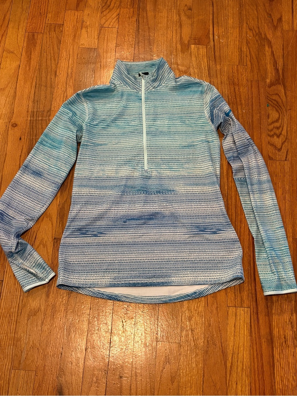 Nike Light Blue Striped Quarter-Zip Women's Sweater L